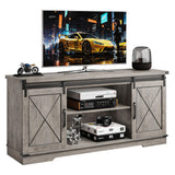 CABIHOME Farmhouse TV Stand and Entertainment Center for TV Up to 65 Inches with Sliding Barn Doors and Adjustable Shelf, TV Media Storage Console Table and Furniture for Living Room, Bedroom, Grey CABIHOME