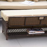 Outsunny Patio Rattan Daybed with Cushions, Wicker Outdoor Bed Lounger w/Loveseat, Storage Ottoman, Coffee & Side Tables, for Poolside, Porch, Backyard, Beige Outsunny