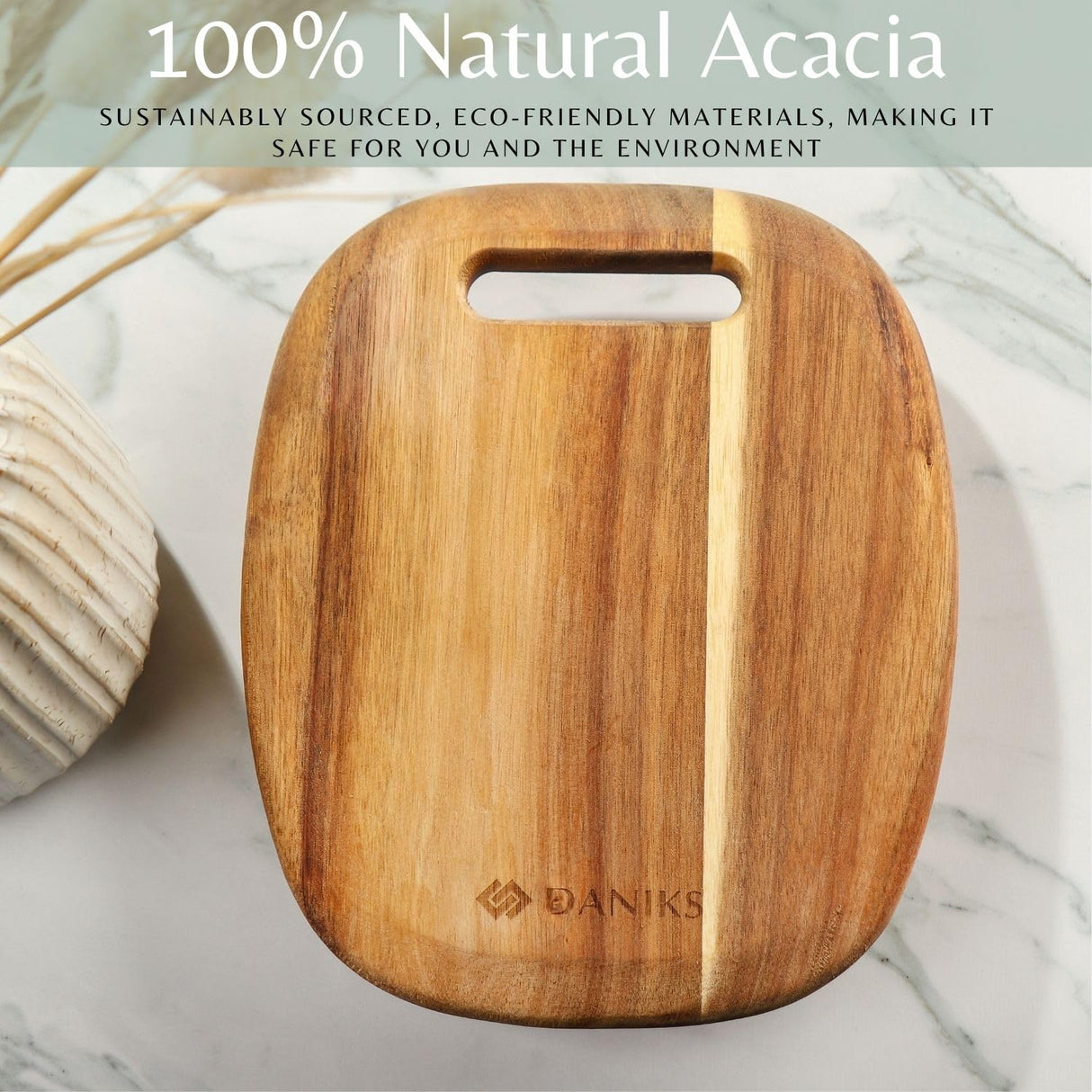 Daniks Acacia Wooden Cutting Board | 9.5x8" | Wood Board Serving Tray | Charcuterie Board | Chopping Boards for Bread, Meat, Fruit, Cheese | Carving Board Daniks