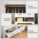 LIKIMIO 3 Doors Armoire Wardrobe Closet with Mirror, 2 Shoe Racks, 70" H Wooden Bedroom Armoires with 2 Drawers and Adjustable Shelves, Freestanding Closet Storage Cabinet with Hanging Rail, White LIKIMIO