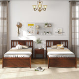 Giantex Mid Century Twin Bed Frame with Headboard in Walnut - Solid Wood Platform with Slat Support Giantex