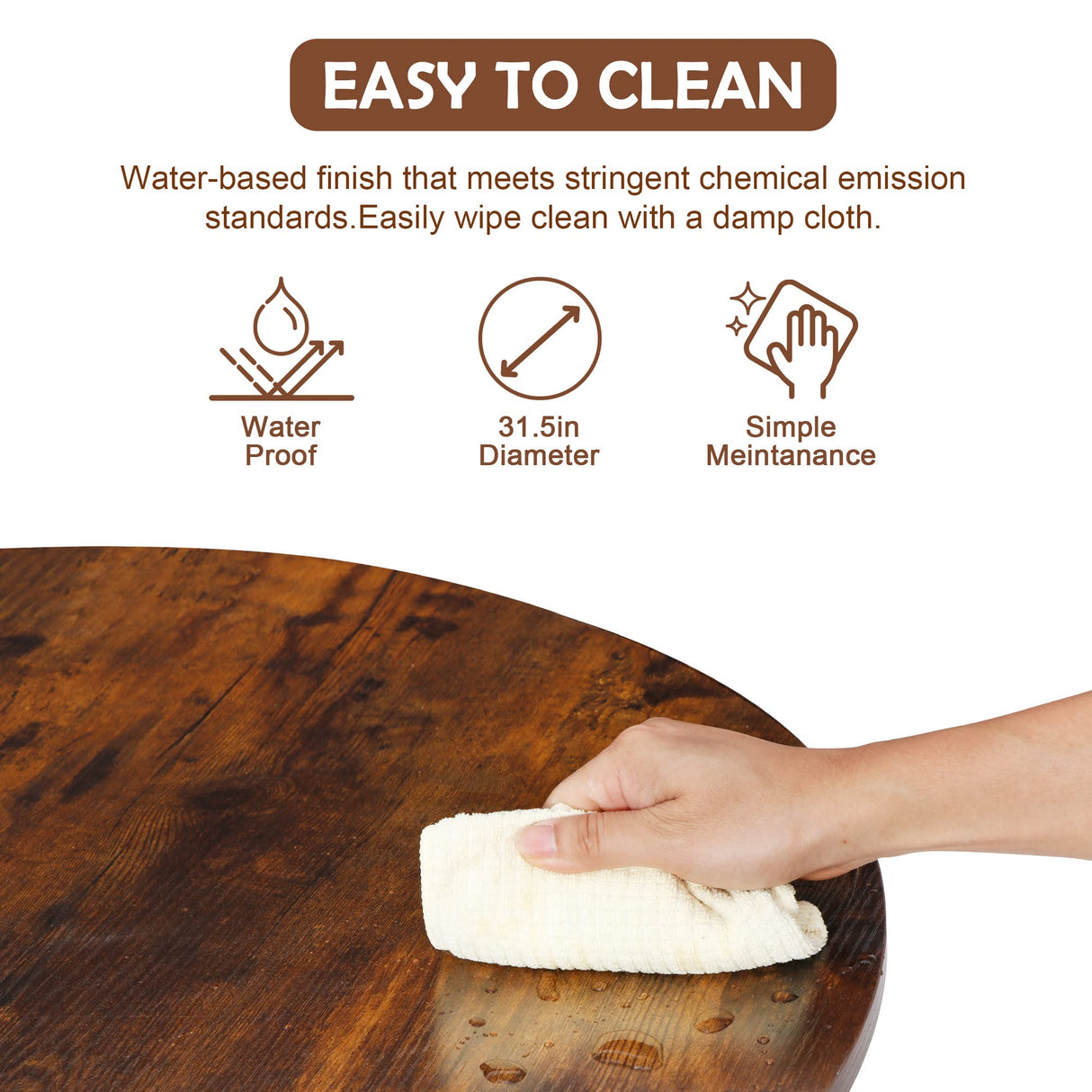 SUPER DEAL Round Coffee Tables w/ 32 Inch Rustic Wooden Surface Top and Sturdy Metal Legs Industrial Cocktail Table for Living Room, Rustic Brown SUPER DEAL