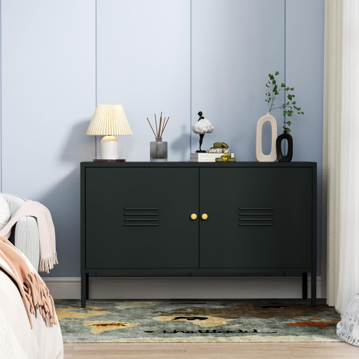 WISUNO Metal Accent Storage Cabinet for Bed Room,Living Room,Home,Hotel,Office,Garage,2-Tier, Removable Shelf (2 Door Accent Cabinet, Black) WISUNO