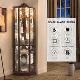 Lighted Corner Curio Cabinet with Tempered Glass Doors and Shelves, 72"H Glass Display Cabinet with Curved Top Carving, Light Bulb Included, Rack for Liquor Storage and Living Room (Dark Cherry) Eyisean