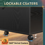 DEVAISE 3 Drawer Mobile File Cabinet, Wood Lateral Filing Cabinet, Printer Stand with Open Shelves for Home Office, Black DEVAISE