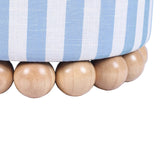 Tov Furniture Dex Pastel Blue Striped Linen Round Ottoman with Wooden Base Tov Furniture