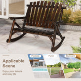 EPICOZY Outdoor Double Wooden Rocking Bench, Adirondack Porch Rocker Chair for 2 Persons, Patio Rustic Log Rocker Loveseat with High Slatted Seat & Backrest for Deck, Backyard, Garden, Carbonized EPICOZY