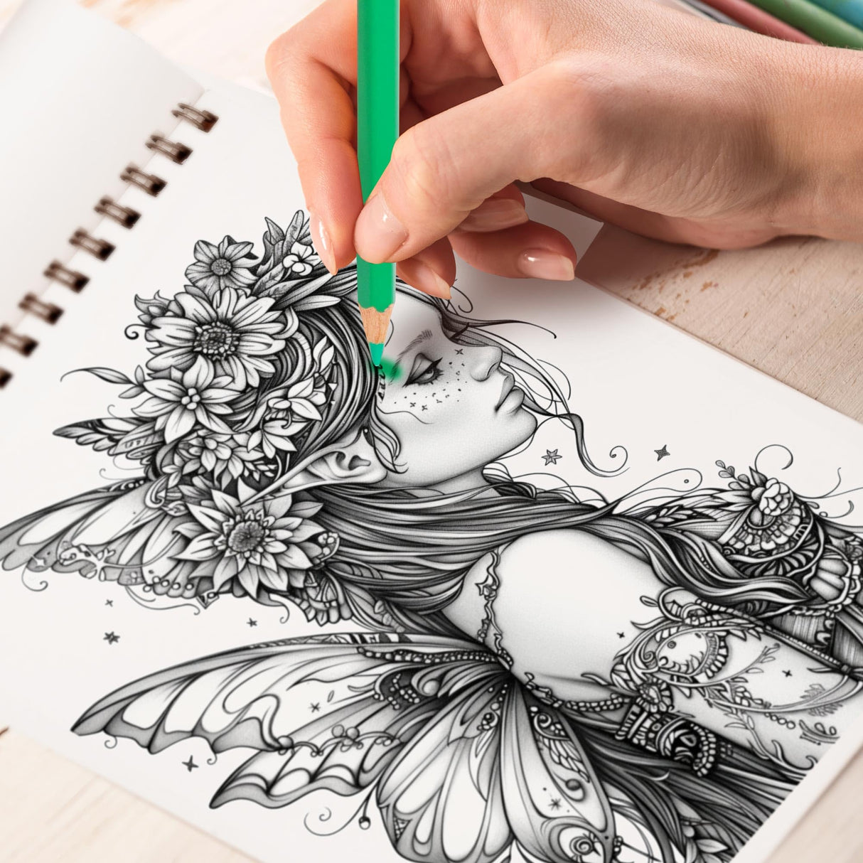 TPLHOUSE Astrology Fairy Coloring Book Spiral Bound for Adults and Teen Girls, Premium Cover, 30 Astrological Coloring Pages of Cosmic Fairies for Stress Relief and Relaxation TPLHOUSE
