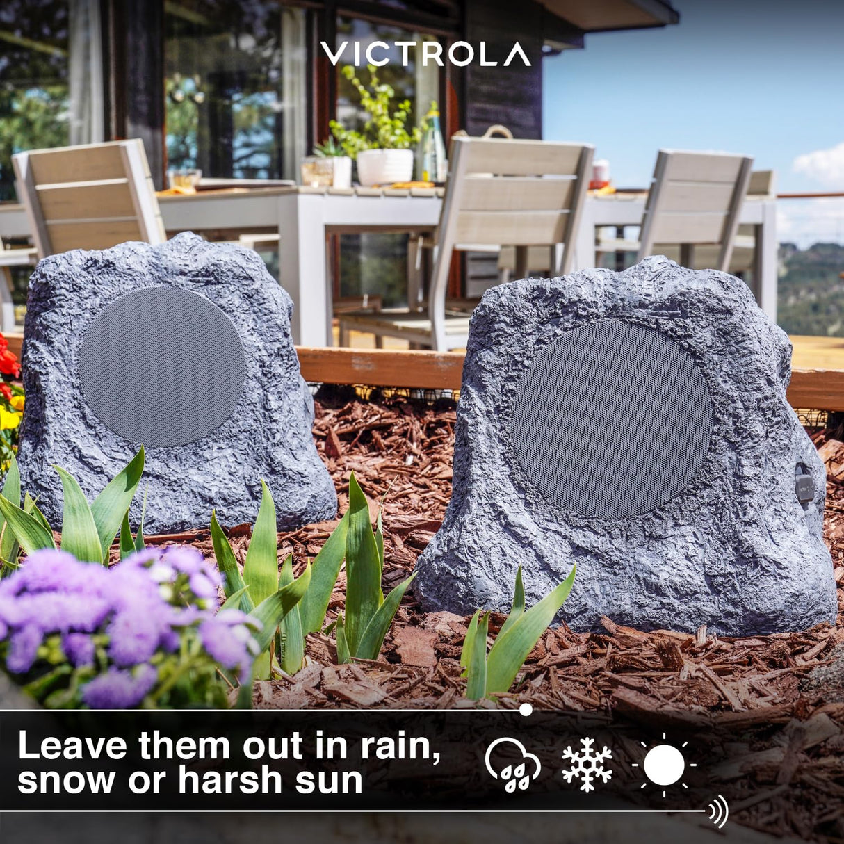 it.innovative technology Outdoor Rock Speaker Pair - Wireless Bluetooth , for Garden, Patio, Waterproof, Built for all Seasons & Solar Powered with Rechargeable Battery, Music Streaming - Charcoal Victrola
