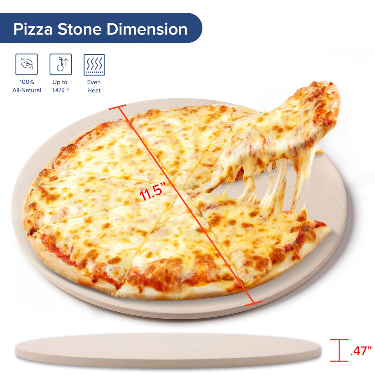 Nuwave 11.5 Inch Pizza Stone, New and Improved .48 Inch Thickness, Durable, Safe Baking Stone for Grill or Oven, Thermal Shock Resistant, Natural Cordierite Baking Stone, 1,472 °F Resistant, Round Nuwave