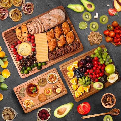Wood Cutting Boards Set of 3 for Kitchen, Large Wooden Cutting Board with Juice Groove, Charcuterie Board, Chopping Board for Meat, Cheese, Fruits, and Vegetables (17x12, 12x10, 12x7 inch) HAONEYS
