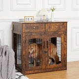 GAOMON Dog Crate Furniture with Cushion,Wooden Dog Kennels Indoor with 2 Drawers,Dog Furniture Crate End Table with Storage GAOMON