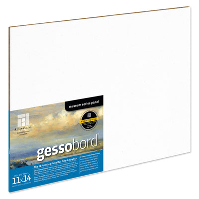 Ampersand Art Supply Gesso Wood Painting Panel: Museum Series Gessobord, 11" x 14", 1/8" Flat Profile