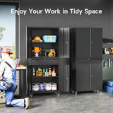 Metal Garage Storage Cabinet with Wheels and Drawer,73" Tall Black Rolling Garage Cabinet with Locking Doors and Adjustable Shelves,Mobile Metal Storage Cabinets on Wheels for Home,Office,Garages,Tool SISESOL