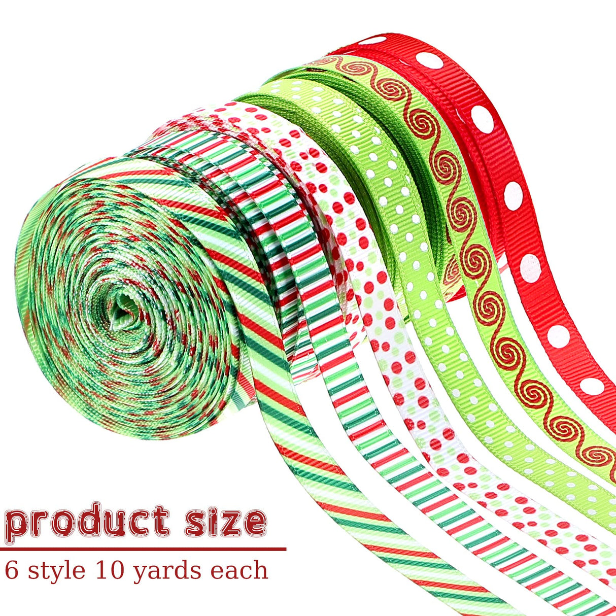 60 Yards 0.4 Inch Thin Christmas Ribbon Grosgrain Ribbon Red Green Dots Stripes Multi Rolled Xmas Gift Ribbon for Gift Wrapping Holiday Decoration DIY Crafts Christmas Ornaments Jetec