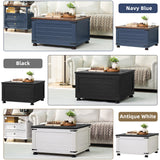 Joaxswe Farmhouse Coffee Table with Hidden Storage, 59 Gallon Square Center Table for Living Room, Rustic Wood Cocktail Tables with Flip-Top Lids, Farm House Tables with Wooden Gourd Feet, Navy Blue Joaxswe