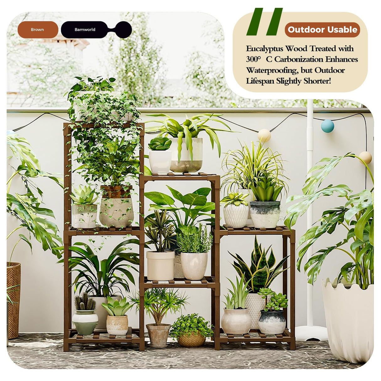 Bamworld Plant Stand Indoor Plant Shelf Outdoor Wood Plant Rack for Multiple Plants 3 Tiers Ladder Plant Holder for Living Room Patio Boho Home Decor for Gardening Mom Gifts Bamworld