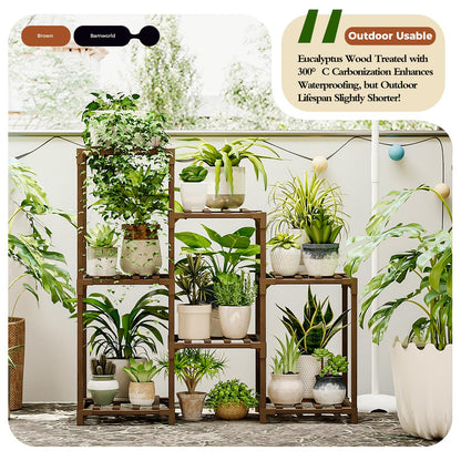 Bamworld Plant Stand Indoor Plant Shelf Outdoor Wood Plant Rack for Multiple Plants 3 Tiers Ladder Plant Holder for Living Room Patio Boho Home Decor for Gardening Mom Gifts
