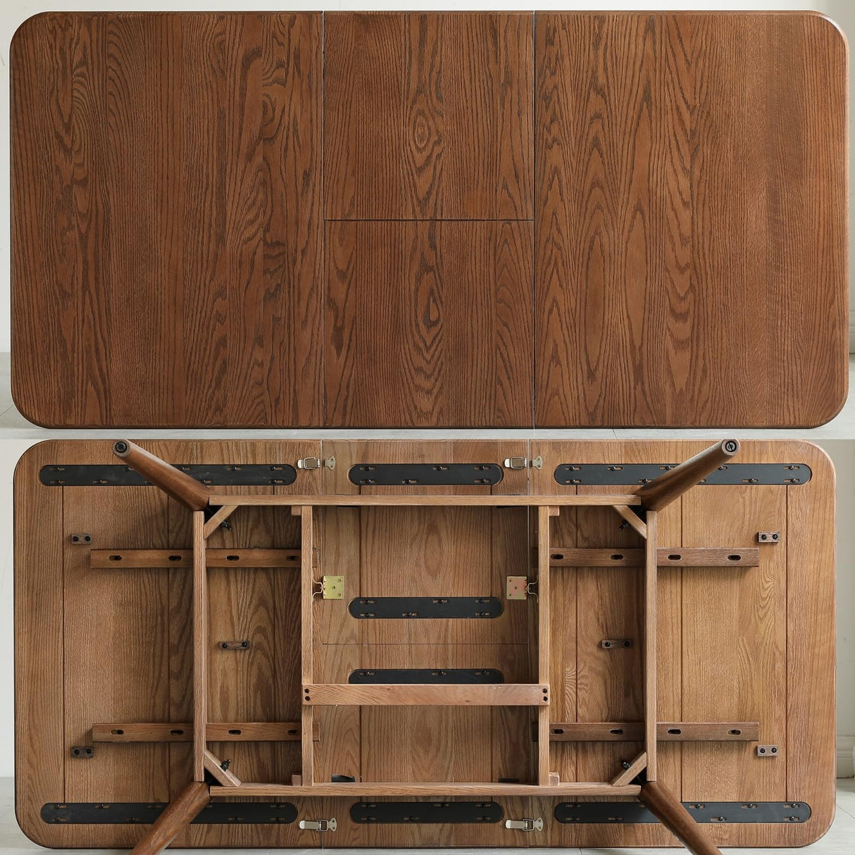 Grewood Extendable Dining Table - 100% Natural Oak Wood Telescopic Dining Table for 6-8 - Modern Dining Table with 47.24-63inch for Kitchen Room,Dining Room,Apartment (Walnut Color) Grewood