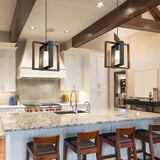 EDISHINE Farmhouse Pendant Light Fixture, Rustic Hanging Light Fixture with Wood Grain and Black Finish, Pendant Lighting for Kitchen Island, Dining Room, Hallway, Adjustable Cord EDISHINE