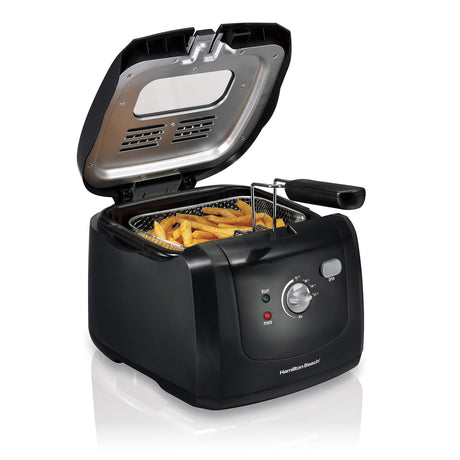 Hamilton Beach Cool Touch Electric Deep Fryer with Basket and Lid, 2 Liters / 8 Cups Oil Capacity, Adjustable Temperature, 1500 Watts for Fast Heat-up, Viewing Window, Easy to Clean, Black (35021) Hamilton Beach