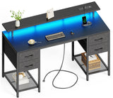 Huuger 55 inch Computer Desk with 4 Drawers, Gaming Desk with LED Lights & Power Outlets, Home Office Desk with Large Storage Space for Bedroom, Work from Home, Black Huuger