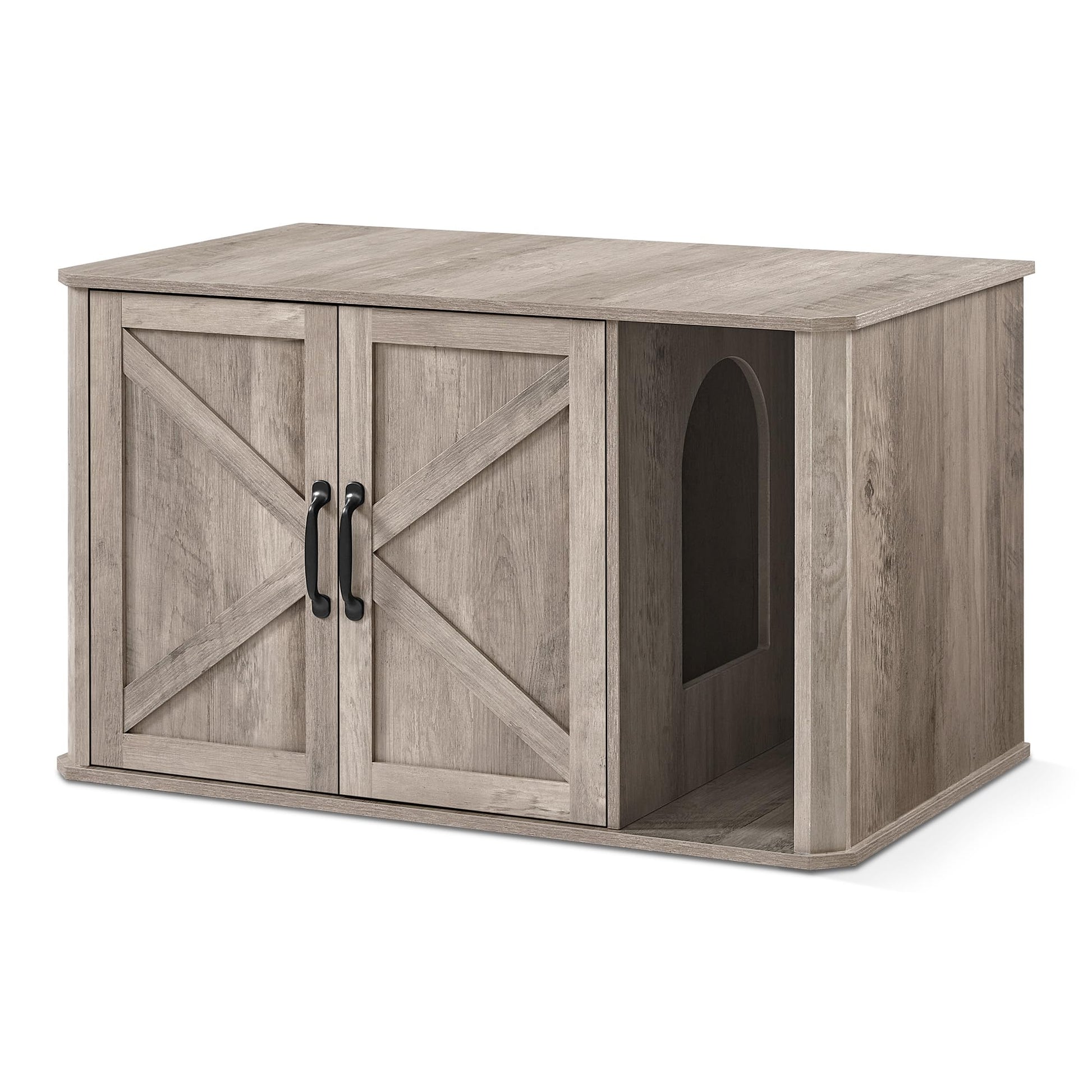 Feandrea Litter Box Enclosure, Modern Cat Litter Box Furniture Hidden, with Front Entry, Double Doors, Handles, Cat House, Side End Table, 33.5 x 19 x 19.5 Inches, Heather Greige UPCL012G01 - WoodArtSupply