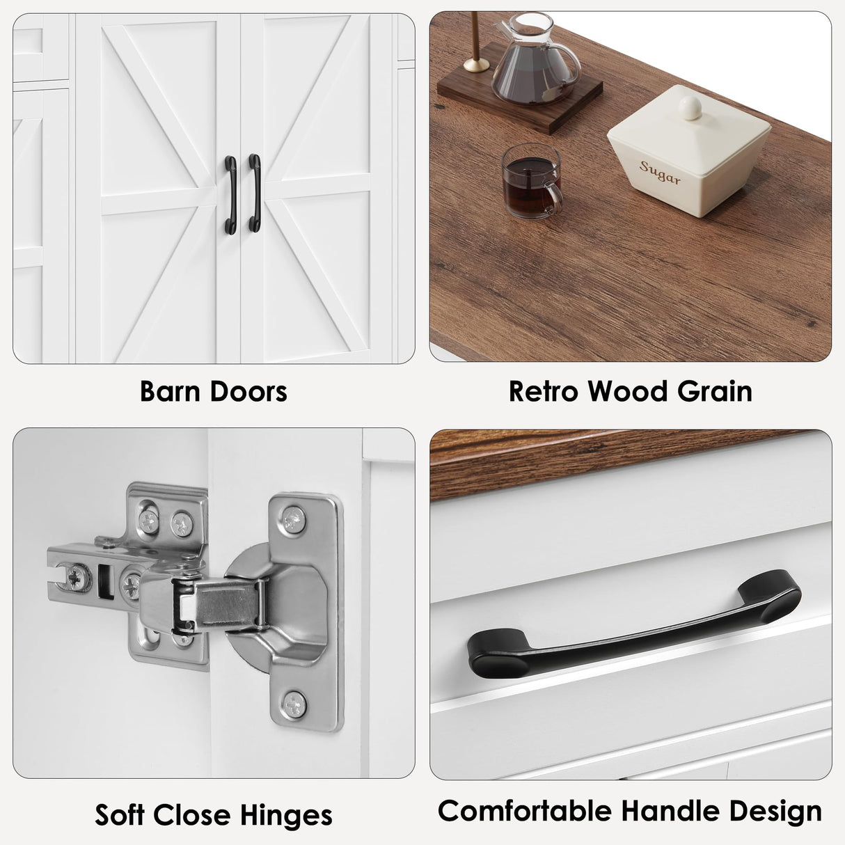 BOTLOG 71” Large Sideboard Buffet Cabinet with Storage, Farmhouse Kitchen Buffet Cabinet with Adjustable Shelves and 6 Barn Doors, Wood Coffee Wine Bar Console Table for Kitchen, Dining Room, White BOTLOG