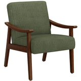 Yaheetech Corduroy Accent Chair, Mid-Century Modern Armchair with Solid Wood Legs, Reading Leisure Chair with High Back for Living Room Bedroom Waiting Room Dark Green Yaheetech