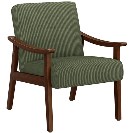 Yaheetech Corduroy Accent Chair, Mid-Century Modern Armchair with Solid Wood Legs, Reading Leisure Chair with High Back for Living Room Bedroom Waiting Room Dark Green Yaheetech