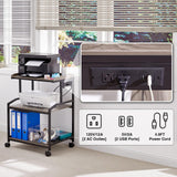 Lauren&Harold 3-Tier Printer Stand with Storage Printer Table with Charging Station and USB Ports, Rolling Printer Cart with Adjustable Shelf, Large Printer Stand with Wheels for Home Office Lauren Harold