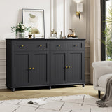 finetones Buffet Cabinet with Storage, 55.1” Large Sideboard Buffet Cabinet, Black Kitchen Cabinet Display Cabinet with 2 Drawers and 4 Doors, Wood Coffee Bar Cabinet for Kitchen Dining Room finetones