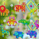 Winlyn 24 Sets Jungle Animal Suncatcher Decorations DIY Window Paint Art Craft Kits Safari Animal Sun Catchers Rainbow Painting Kit for Kids Classroom Activities Summer Camping VBS Party Art Project Winlyn