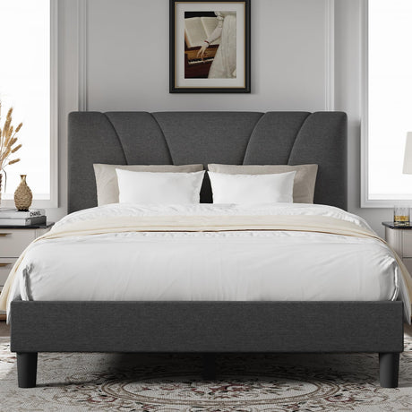 Novilla King Bed Frame and Headboard, Linen Upholstered King Size Bed Frame with Wood Slats Support, No Box Spring Needed, Heavy Duty Feet, Easy Assembly, Grey Novilla