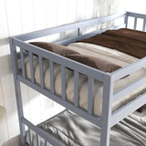 Twin Over Twin Bunk Bed with Storage Drawers, Solid Wood bunk Bed with Ladders and Raised Guardrails for Kids, Convertible into 2 Twin Beds, Bunk Bed Twin Over Twin, Grey Bellemave