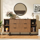 BVIUNTWO Fluted 6 Drawer Dresser, 63" Wide Modern Chest of Drawers with Metal Handle, Curved Edge Design, Wood Storage Credenza Cabinet for Bedroom,Living Room, Brown BVIUNTWO