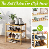 BMOSU 3-Tier Bamboo Small Shoe Rack Premium Stackable Shoe Shelf Storage Organizer for Hallway Closet Living Room Entryway Organizer(Natural) BMOSU