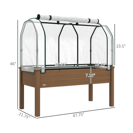 Outsunny Raised Garden Bed with PE Greenhouse Cover Outdoor Elevated Wood Planter Box for Herbs and Vegetables, Use for Patio, Backyard, Balcony, 48 x 22 x 46 inch, Brown Outsunny