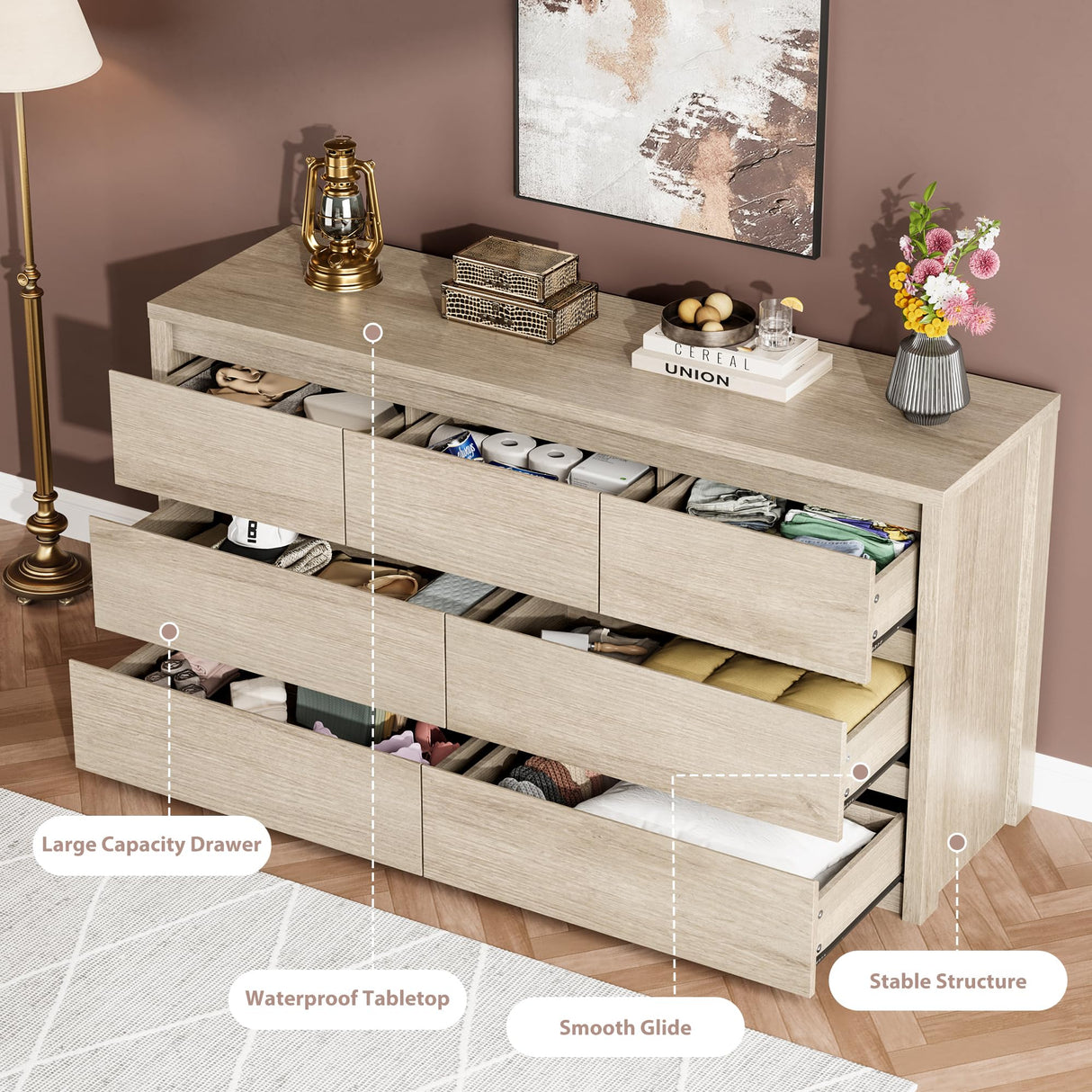 GarveeHome 7 Drawer Dresser for Bedroom, Wide Modern Chest of Drawers, Large Wood Dresser Wooden Storage Organizer for Living Room, Hallway Entryway GarveeHome