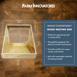 Farm Innovators Single Compartment Versatile Hand Crafted Fully Assembled Wood Nesting Box Coop Ideal for Chicken, Ducks, and Birds Farm Innovators