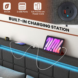 Giantex Grey Upholstered Full Bed Frame with LED Lights, USB Ports and 4 Storage Drawers Giantex
