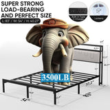 Full size bed frame with led lights, Metal Platform Frame Upholstered Headboard, Charging Station, Storage Shelves, Heavy Duty Metal Slats, No Box Spring Needed, Noise Free, Easy Assembly, Black Natekelly