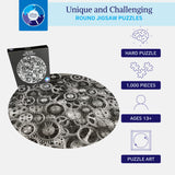Jigsaw Puzzles for Adults 1000 Pieces Hard Puzzles for Adults and Kids - Unique Round Puzzle - Difficult Near Impossible Black and White Puzzles Fun Gear Puzzle by Spyglass Puzzles Spyglass Puzzles