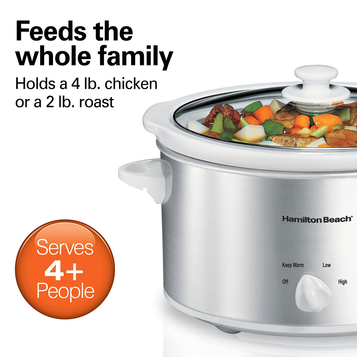 Hamilton Beach 4-Quart Slow Cooker with 3 Cooking Settings, Dishwasher-Safe Stoneware Crock & Glass Lid, Stainless Steel (33140G) Hamilton Beach