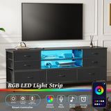 Huuger Dresser for Bedroom With Power Outlets and LED Lights, 7 Drawers TV Stand for 60 Inch TV, Console With Open Shelf, 55 Inches Wide Black, PU Leather Huuger