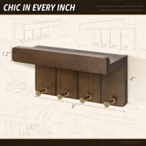 Rebee Vision Farmhouse Key Holder Wall Mount - Small Key and Mail Holder for Wall with 4 Hooks and Mini Floating Shelf - Ideal Apartment Essentials for Room Decor Aesthetic (Rustic Brown) Rebee Vision