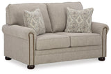Signature Design by Ashley Gaelon Transitional Loveseat with Nailheads and 2 Accent Pillows, Beige Signature Design by Ashley