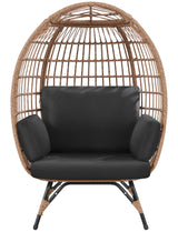 Yaheetech Egg Rattan Chair, Indoor/Outdoor PE Rattan Egg Basket Lounge Chair w/ 4 Cushions, Oversized Egg-Shaped Chair w/Metal Frame Stand for Patio, Backyard, Living Room - Light Brown/Black Yaheetech