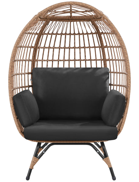 Yaheetech Egg Rattan Chair, Indoor/Outdoor PE Rattan Egg Basket Lounge Chair w/ 4 Cushions, Oversized Egg-Shaped Chair w/Metal Frame Stand for Patio, Backyard, Living Room - Light Brown/Black Yaheetech