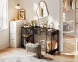 AODK 48 Inch Black Gaming Desk with Fabric Drawers, Power Outlets, and Storage Shelves AODK